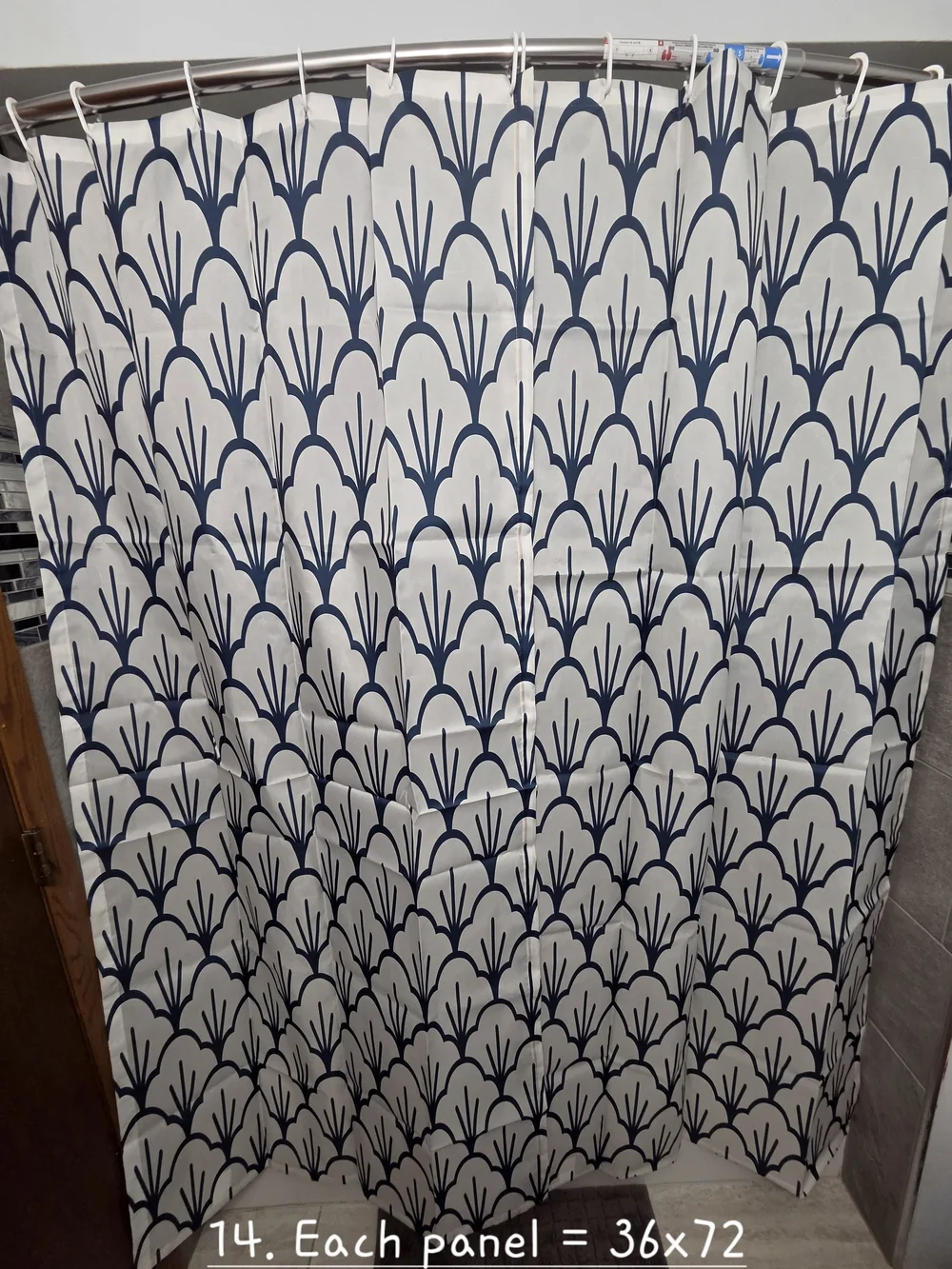 Navy and White Scallop Pattern Shower Curtain (2 Panels)